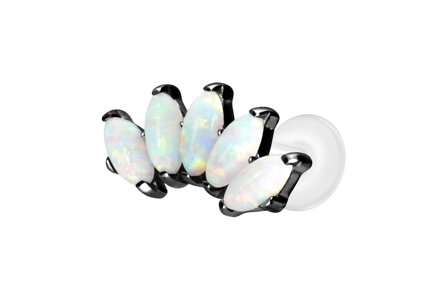 PTFE Labret Piercing mit Innengewinde + Titan-Aufsatz BOGEN + SYNTHETISCHE OPALE